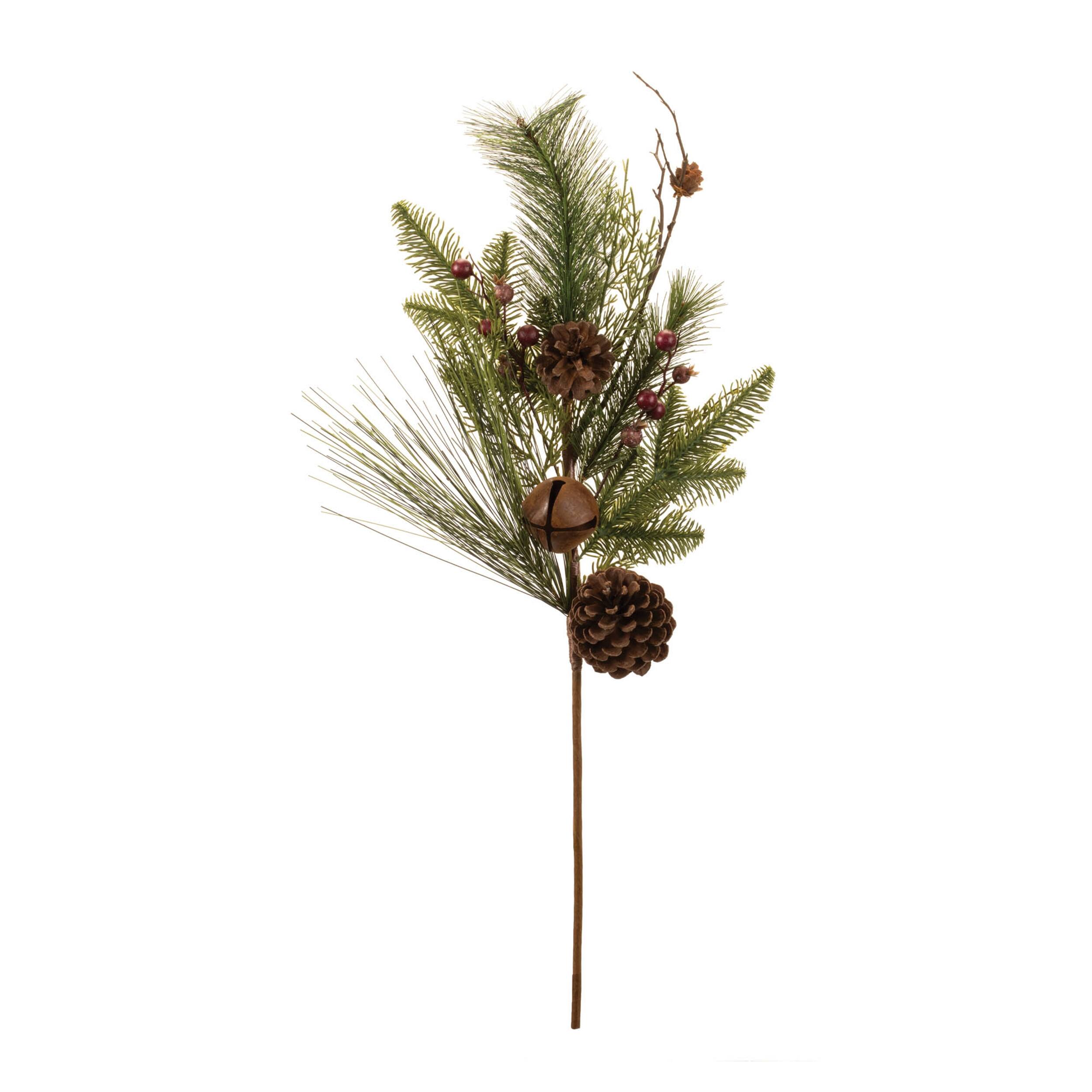 Angle. BreeBe - Pine and Sleigh Bell Spray (Set of 2) - Green, Brown.