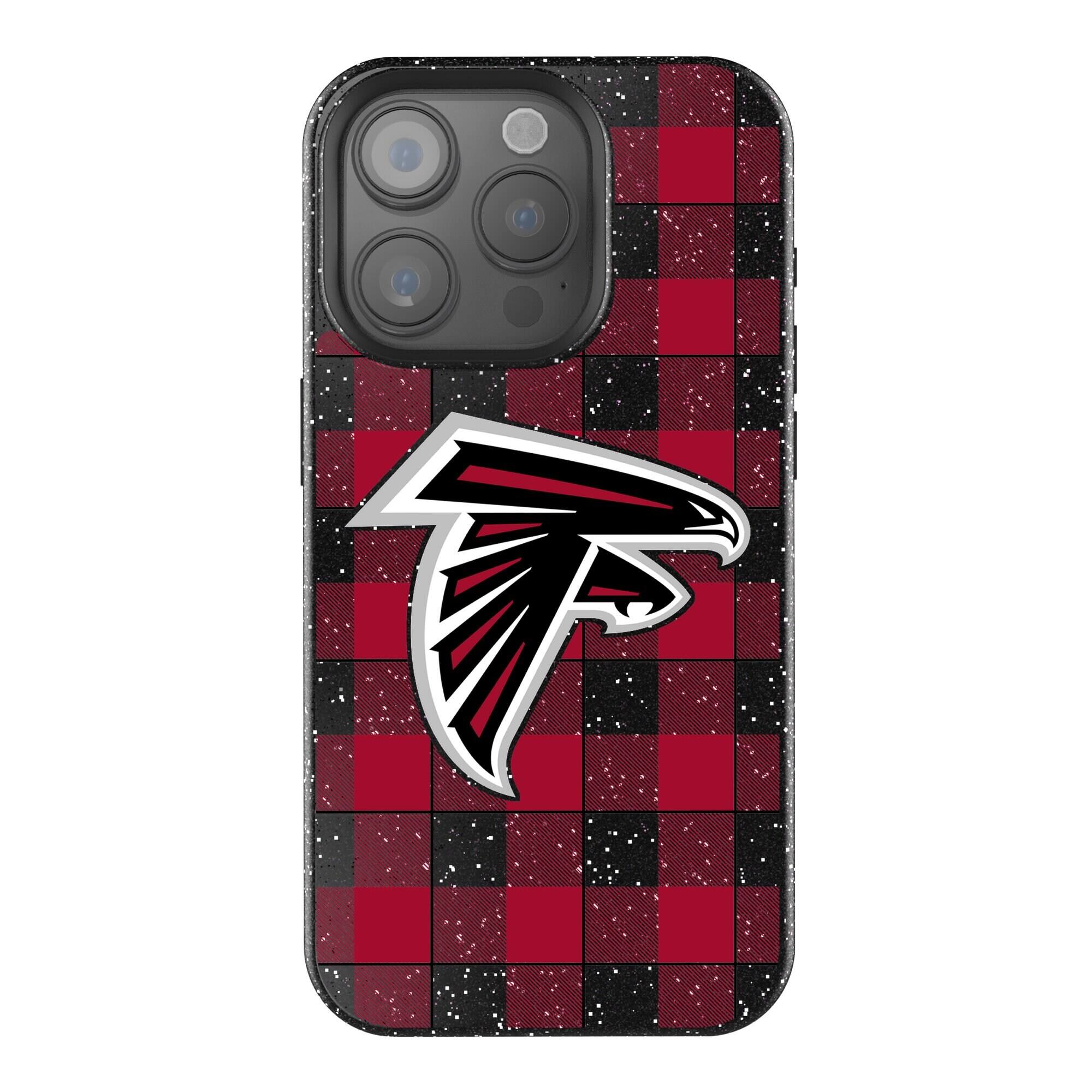 Front. Keyscaper - Atlanta Falcons Plaid Bling iPhone Case - 16 Pro Max - Black.