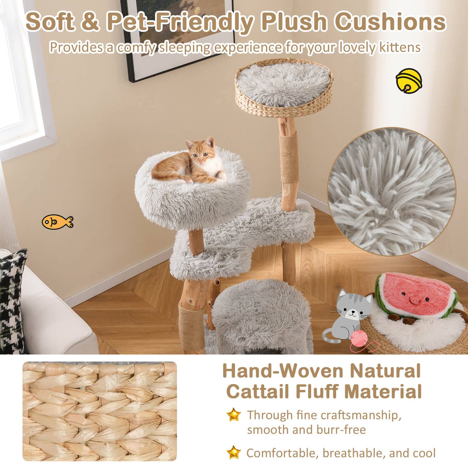 Soft & Pet-Friendly Plush Cushions  
Provides a comfy sleeping experience for your lovely kittens  

Hand-Woven Natural Cattail Fluff Material  
Through fine craftsmanship, smooth and burr-free  
Comfortable, breathable, and cool
