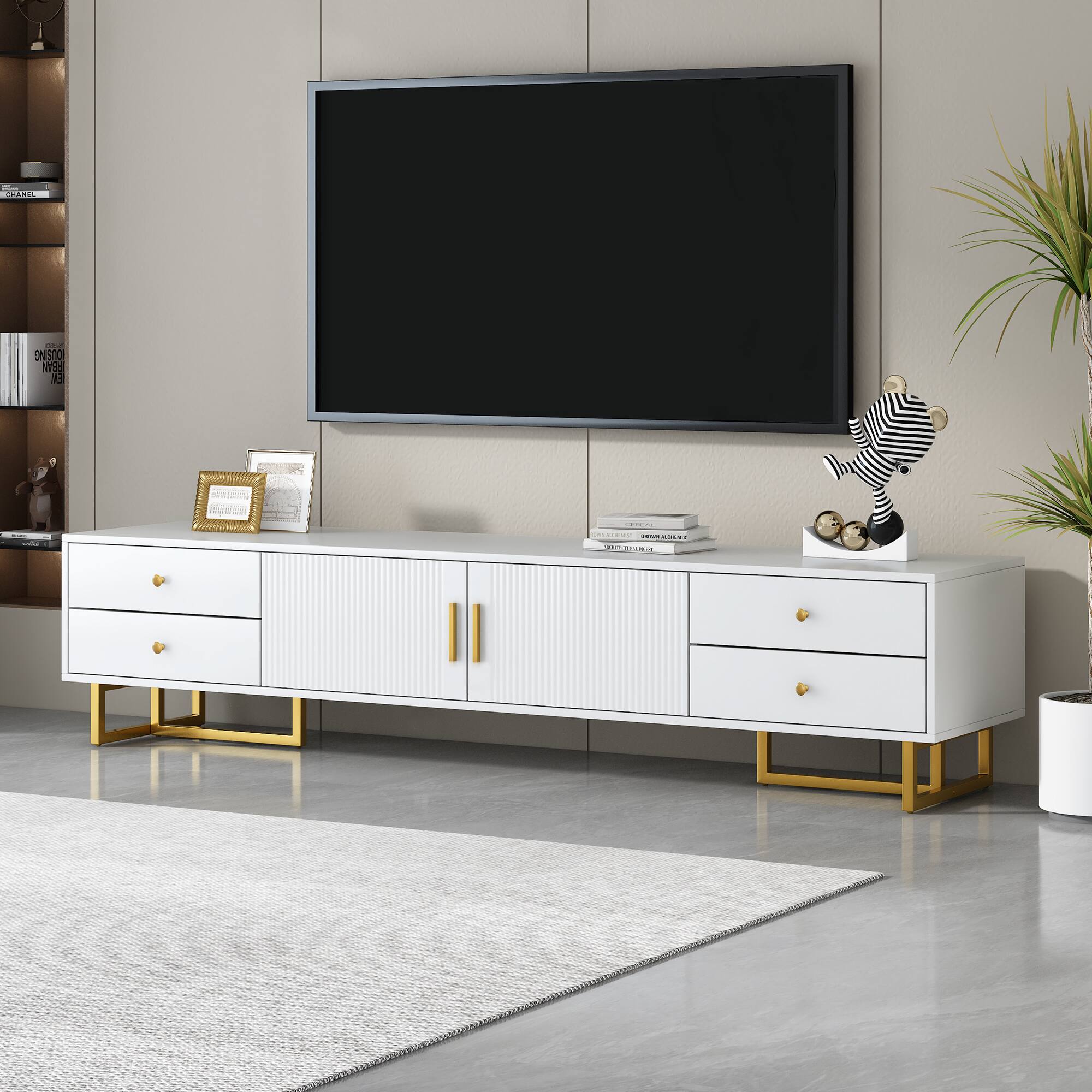 Front. Spaco - Spaco Modern TV Stand for 65 Inch TVs, Entertainment Center Media Console with Storage Cabinet for Living Room - White.