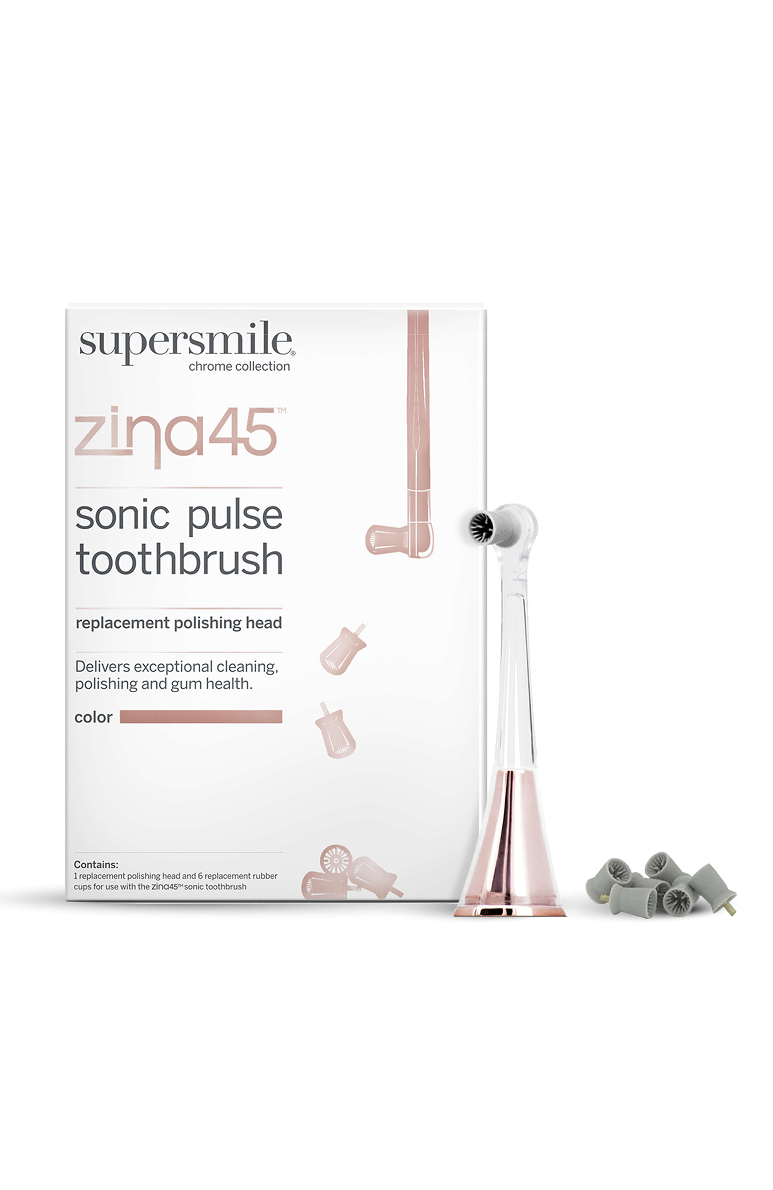 SuperSmile - Zina45™ Sonic Pulse Toothbrush Chrome Replacement Polishing Head - Rose