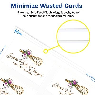 Minimize Wasted Cards

Patented Sure Feed® Technology is designed to help alignment and reduce printer jams.

AVERY

Sapor Cake Designs
Vegan Gluten Free Goodies

Go to avery.com