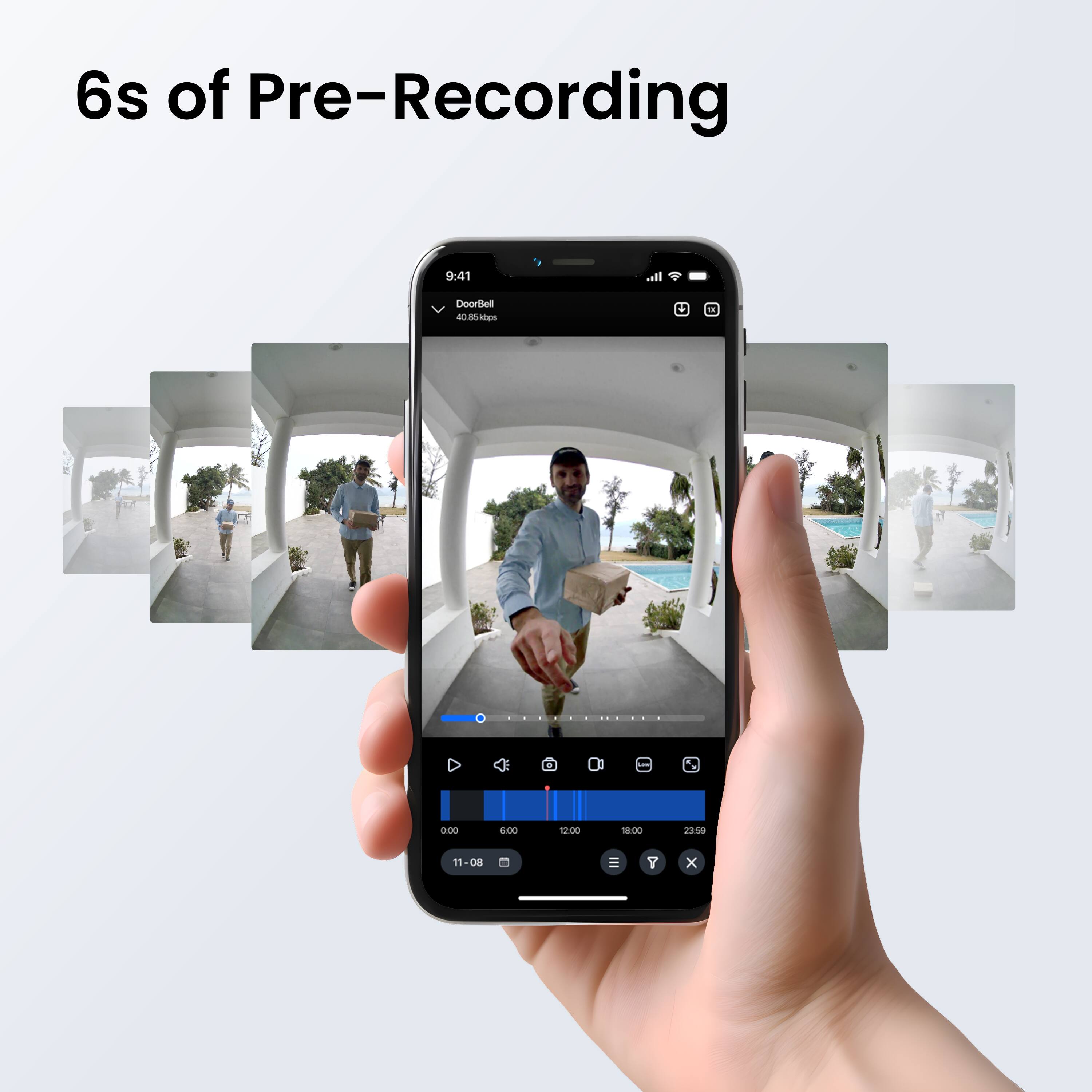 6s of Pre-Recording

9:41

DoorBell

40.85 kbps

12:00 18:00 23:59

11-08
