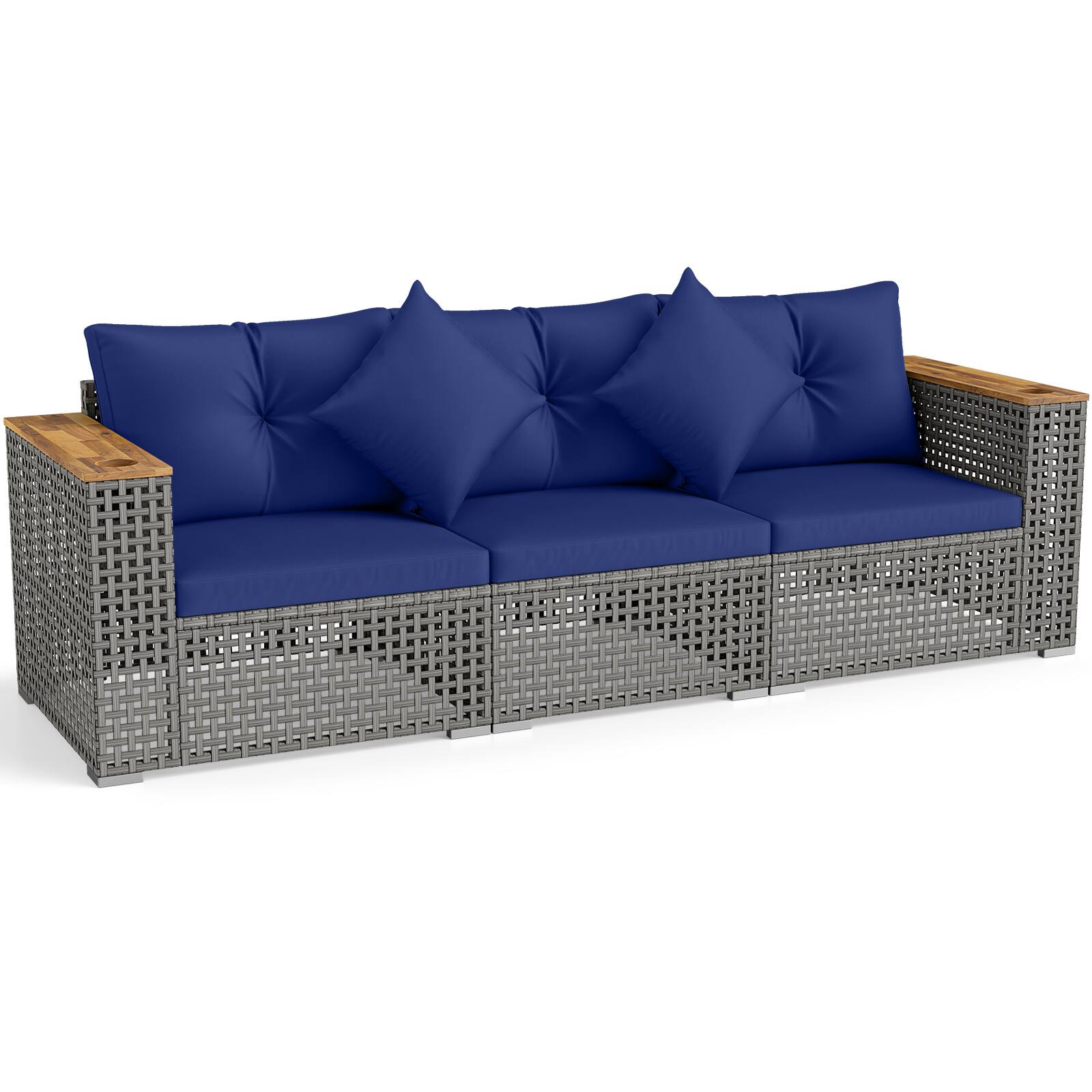 Alt View 1. Costway - Costway Patio Wicker Sectional Furniture Set, 3 Piece Outdoor Couch Set for Garden - Navy.