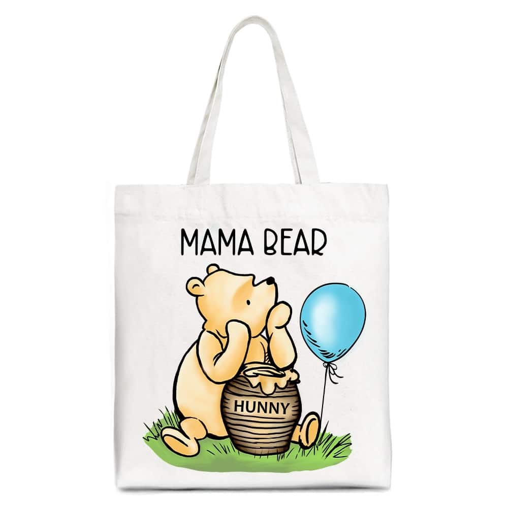 OrnamentallyYou - Charming Mama Bear Cute Canvas Tote Bag, Mom Gift Shopper - White