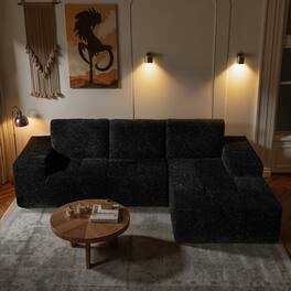 Ovios - 114" Starlight Fabric Sectional Sofa with Comfy Chaise, Boneless L-Shaped Couch for Living Room - Black(Right Facing)