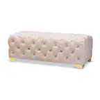 Front. Baxton Studio - Avara Glam and Luxe Velvet Fabric Upholstered Gold Finished Button Tufted Bench Ottoman - Light Beige/Gold.