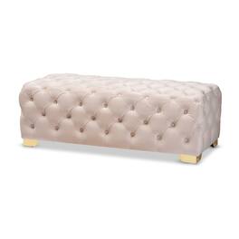 Baxton Studio - Avara Glam and Luxe Velvet Fabric Upholstered Gold Finished Button Tufted Bench Ottoman - Light Beige/Gold