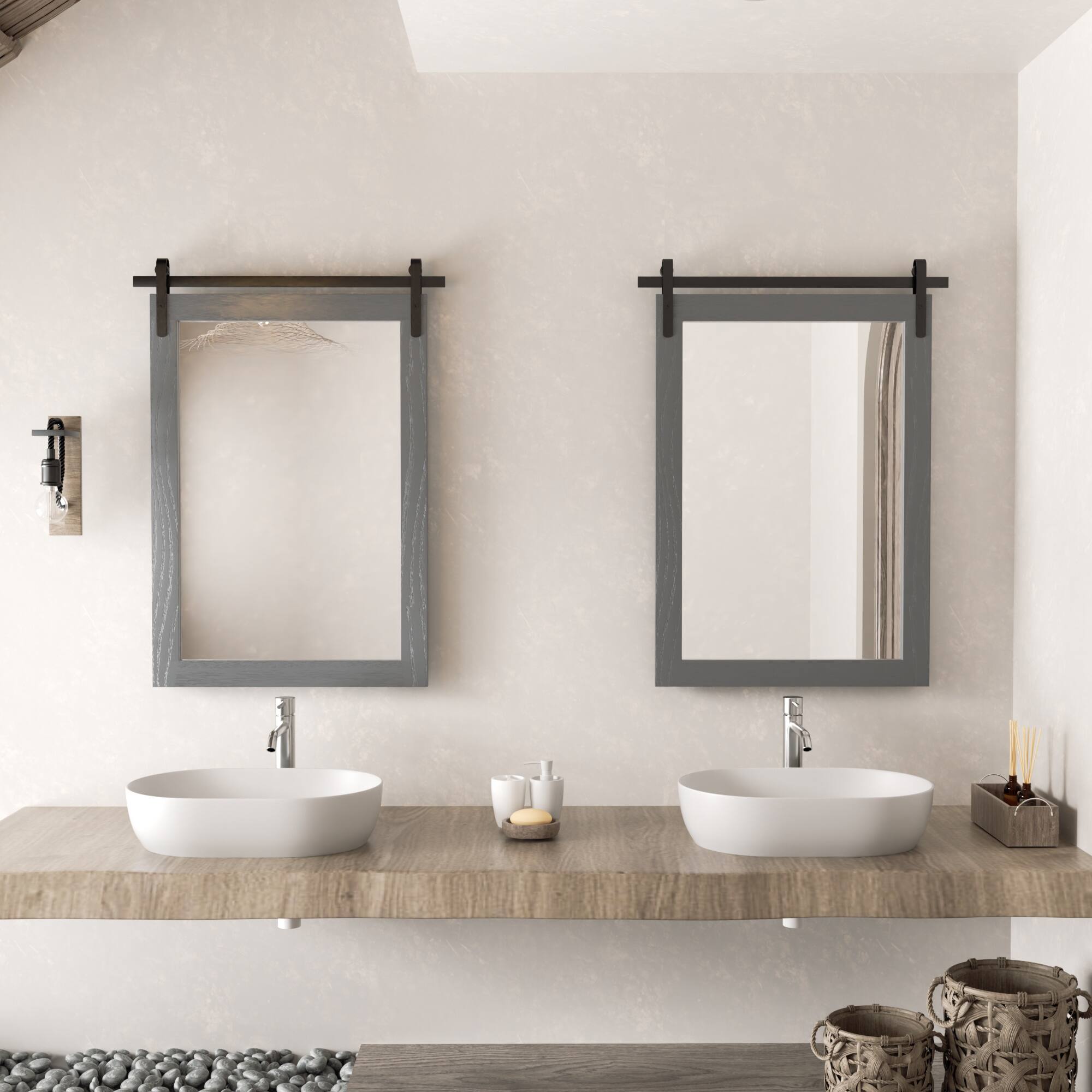 Alt View 1. PAIHOME - Modern Style Bathroom Mirror Waterproof Solid Wood Frame Wall Mirror Suitable for Living Room Bedroom - Grey - 18"x26".