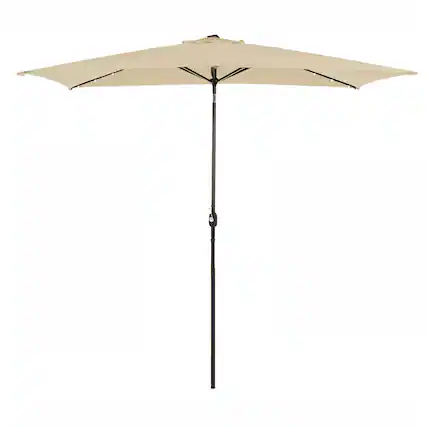 Front. Boyel Living - 10 ft. x 6.5 ft. Rectangular Lighted Market Umbrella with Waterproof and UV Resistant in Taupe - Brown.