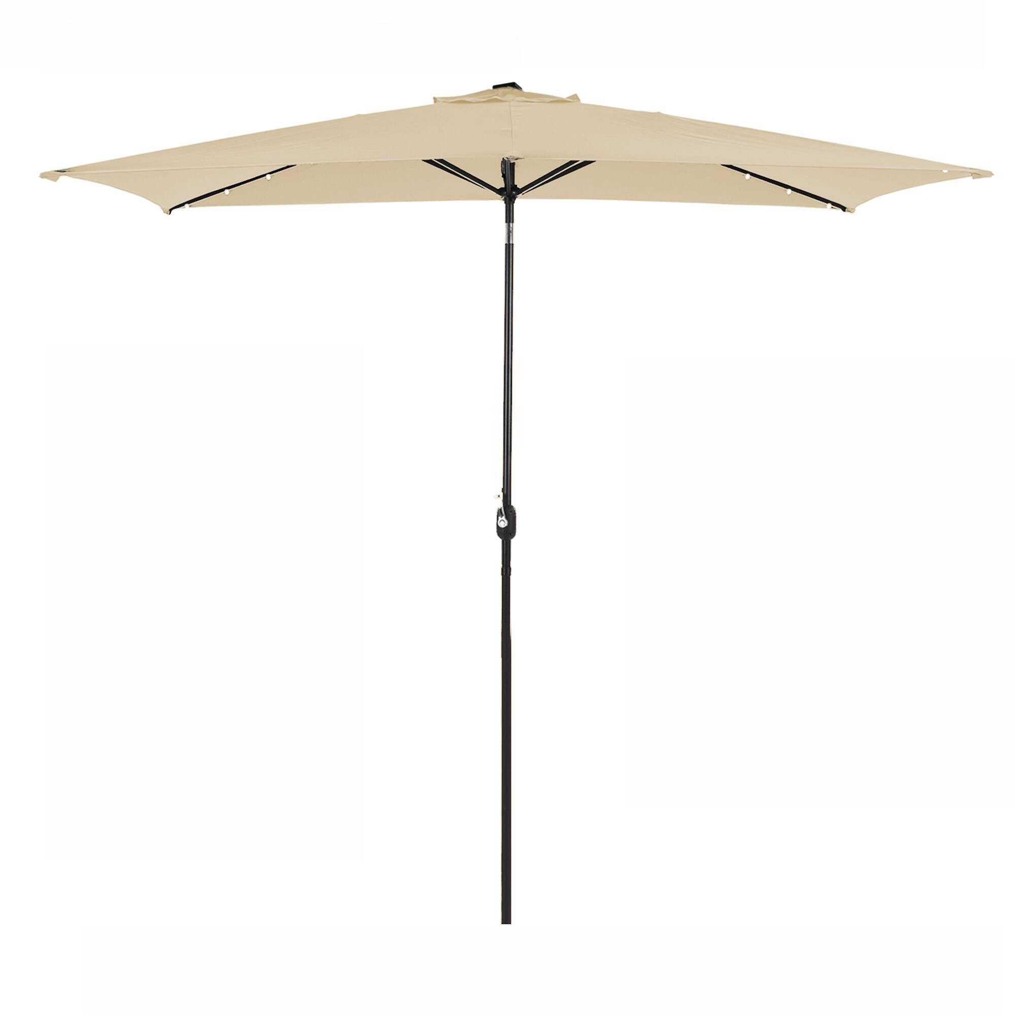 Front. Boyel Living - 10 ft. x 6.5 ft. Rectangular Lighted Market Umbrella with Waterproof and UV Resistant in Taupe - Brown.