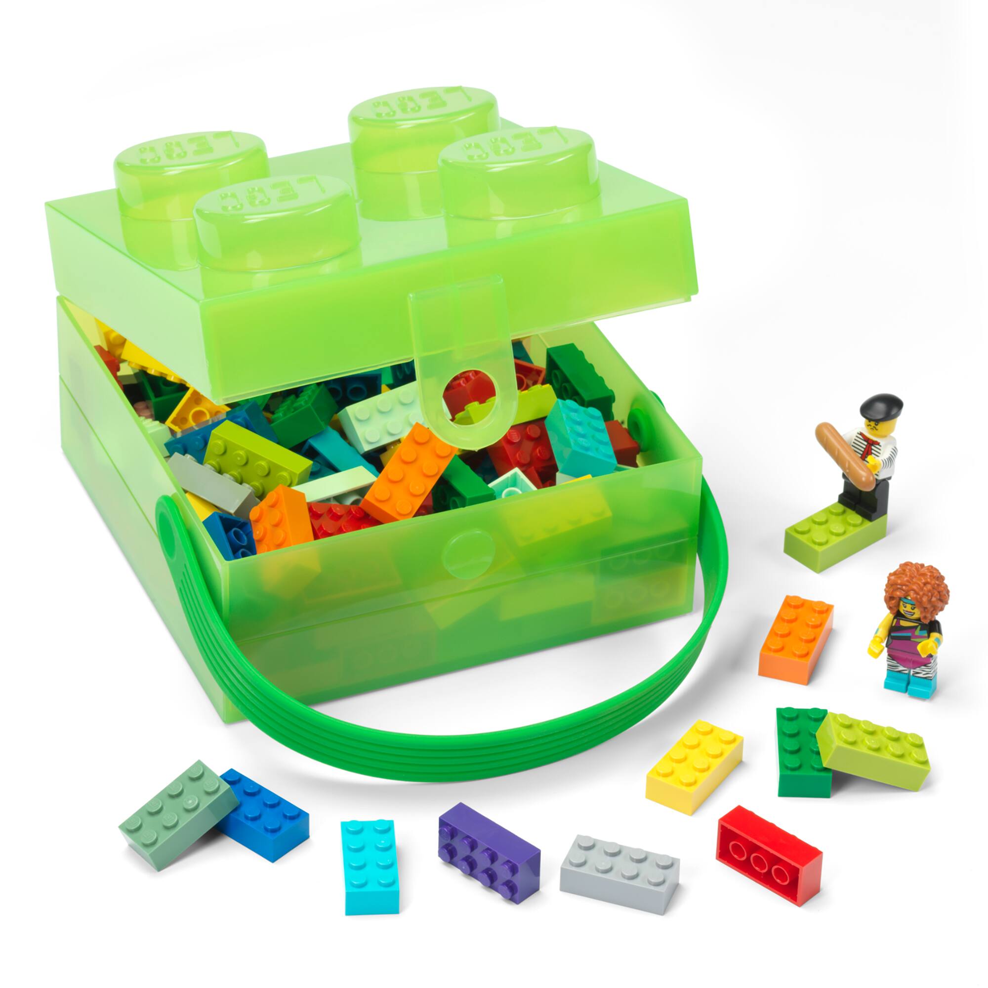 Left. Room Copenhagen - LEGO Storage Case/Lunch Box with Handle - Translucent Green.