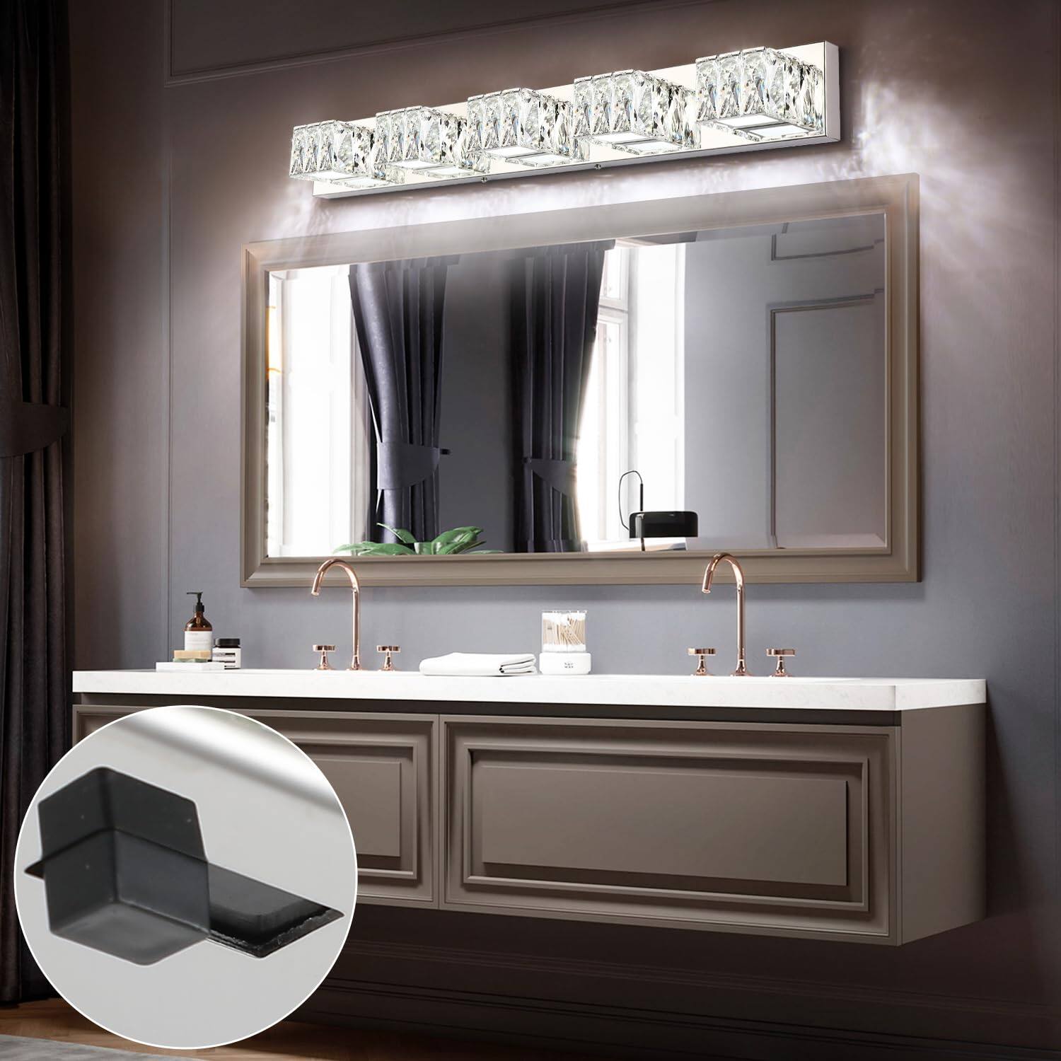Alt View 2. Comfort Essence - Modern Bathroom Vanity Light Led cct Dimmable Lighting Fixtures Crystal Chrome Lights Over Mirror - Chrome-Not Dimmable 27.6"-4 Lights.
