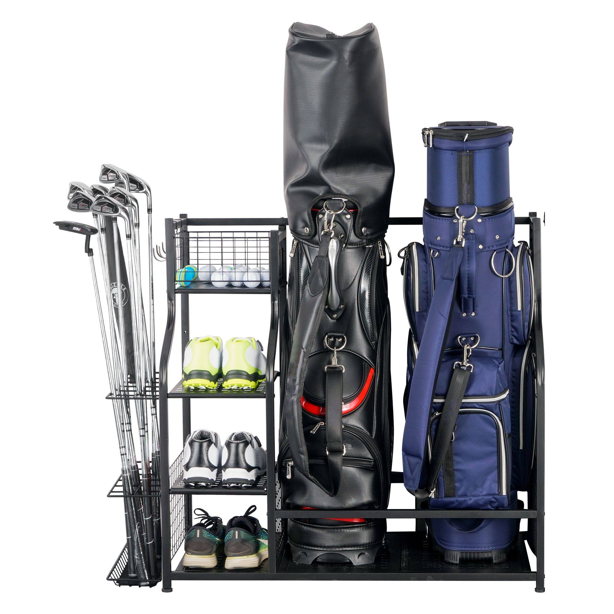 Front. ZACHVO - 121 lbs. Golf Storage Garage Organizer and Other Golfing Equipment Rack - Black.