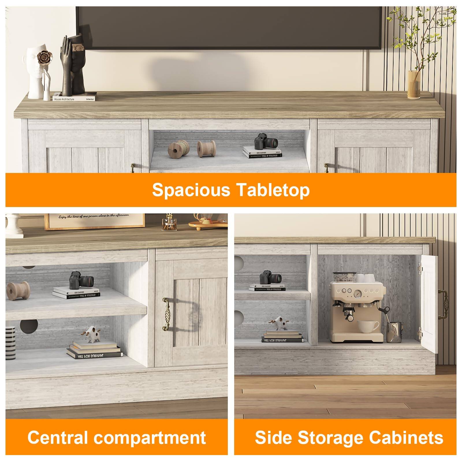 - Spacious Tabletop
- Central compartment
- Side Storage Cabinets