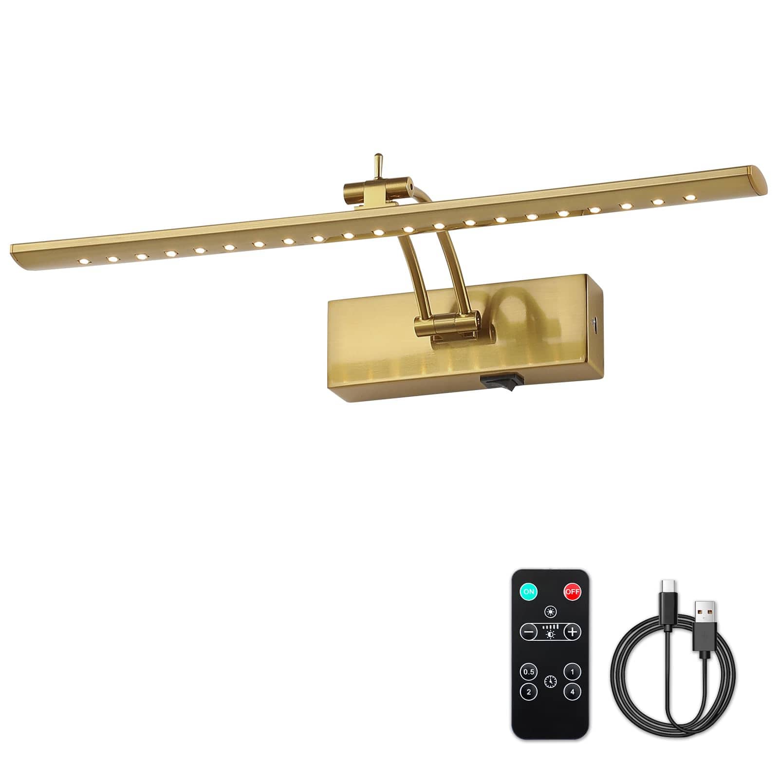 TECH SAFARI - Rechargeable Picture Light Wireless Art Display Lights With Dimmer Timer Off Swing Arm Operated mah Cap - Brass 15.94"