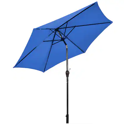 Front. Costway - 9Ft Outdoor Market Patio Table Umbrella Push Button Tilt Crank Lift Blue - Blue.