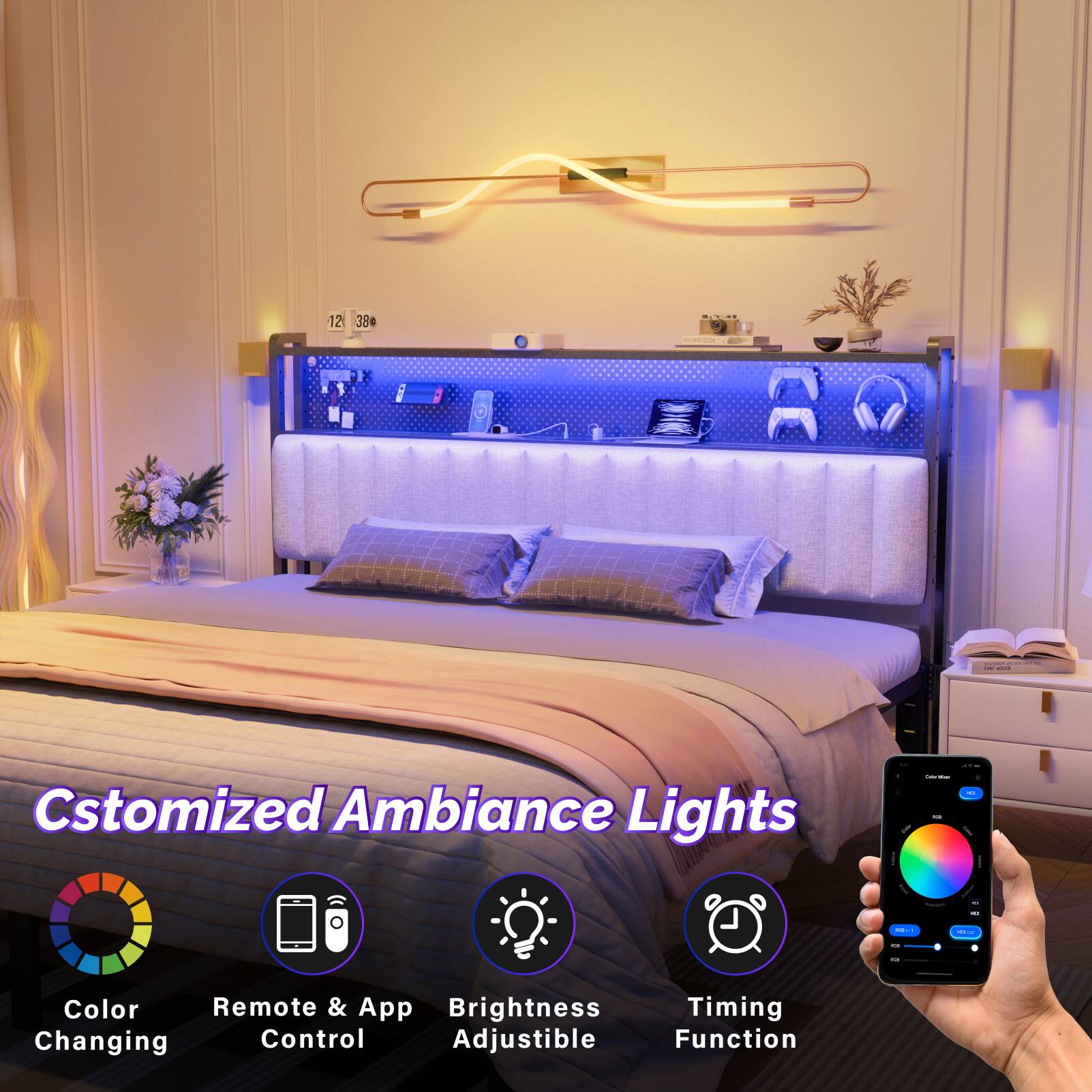 12 300 | 1 : Customized Ambiance Lights - Color Remote & App Brightness Timing Changing Control Adjustable Function