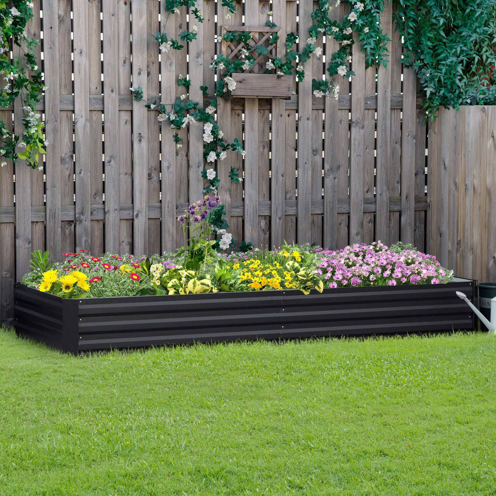 Alt View 1. Outsunny - Galvanized Raised Garden Bed, 8' x 3' x 1' Metal Planter Box, for Growing Vegetables, Flowers, Herbs, Succulents - Gray.