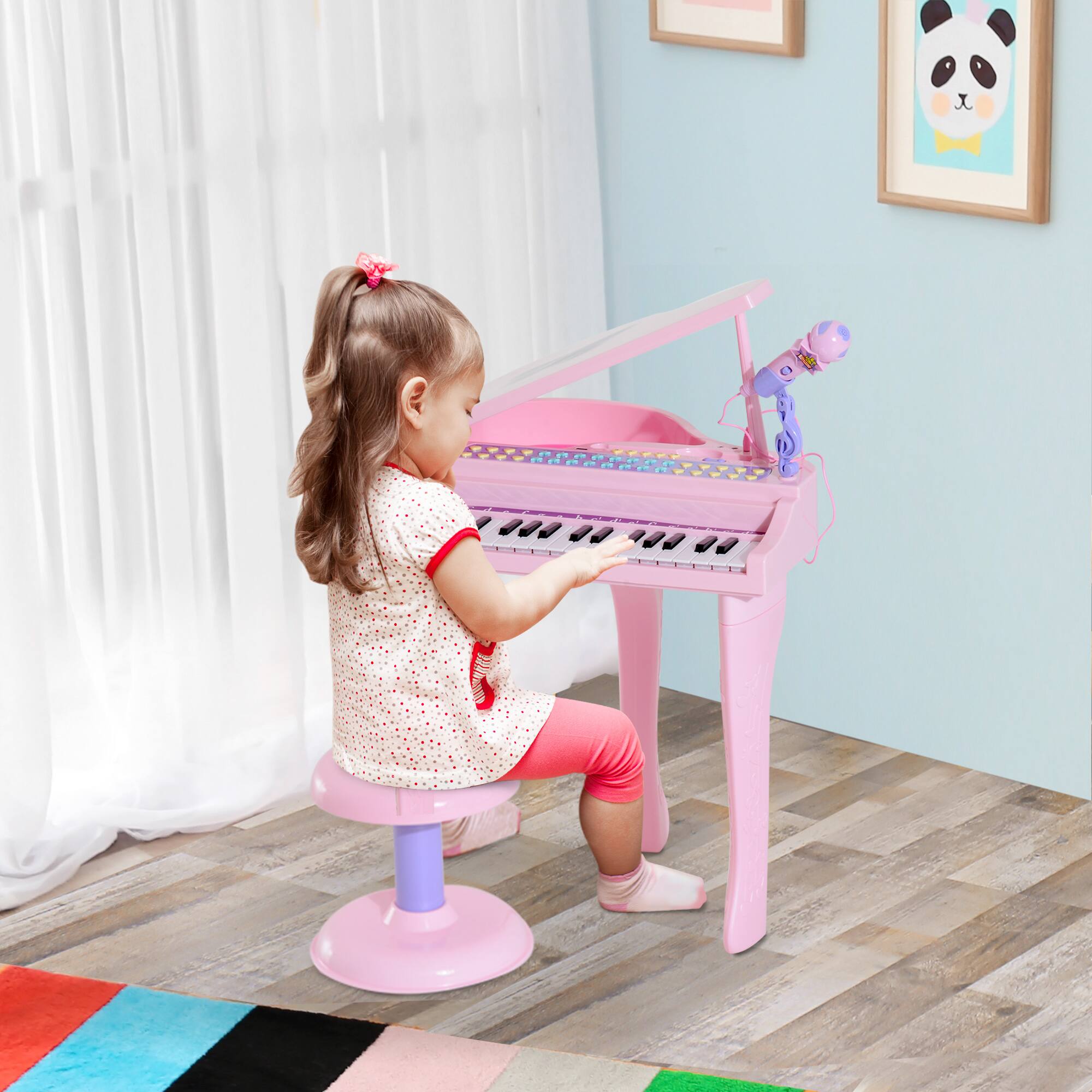 Alt View 1. Ecooso - Kids Toy Keyboard Piano 37-Key Electronic Musical Instrument w/ Microphone, Stool, MP3, U-Disk, Lights for 3-6 Years - Pink.
