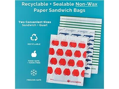 Recyclable + Sealable Non-Wax Paper Sandwich Bags

Two Convenient Sizes
Sandwich • Quart

RECYCLABLE

FOOD-SAFE • TOXIN-FREE

FREEZER-SAFE

lunchskins