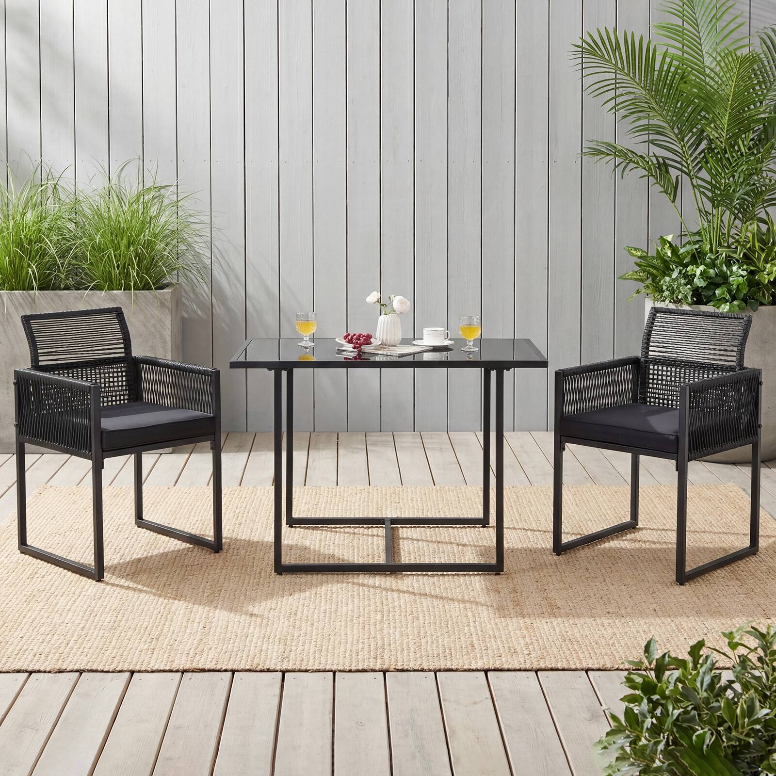 Alt View 1. Costway - Costway 3PCS Patio PE Wicker Furniture Set Cushioned Chairs with Folding Backrest Backyard - Black + Black.