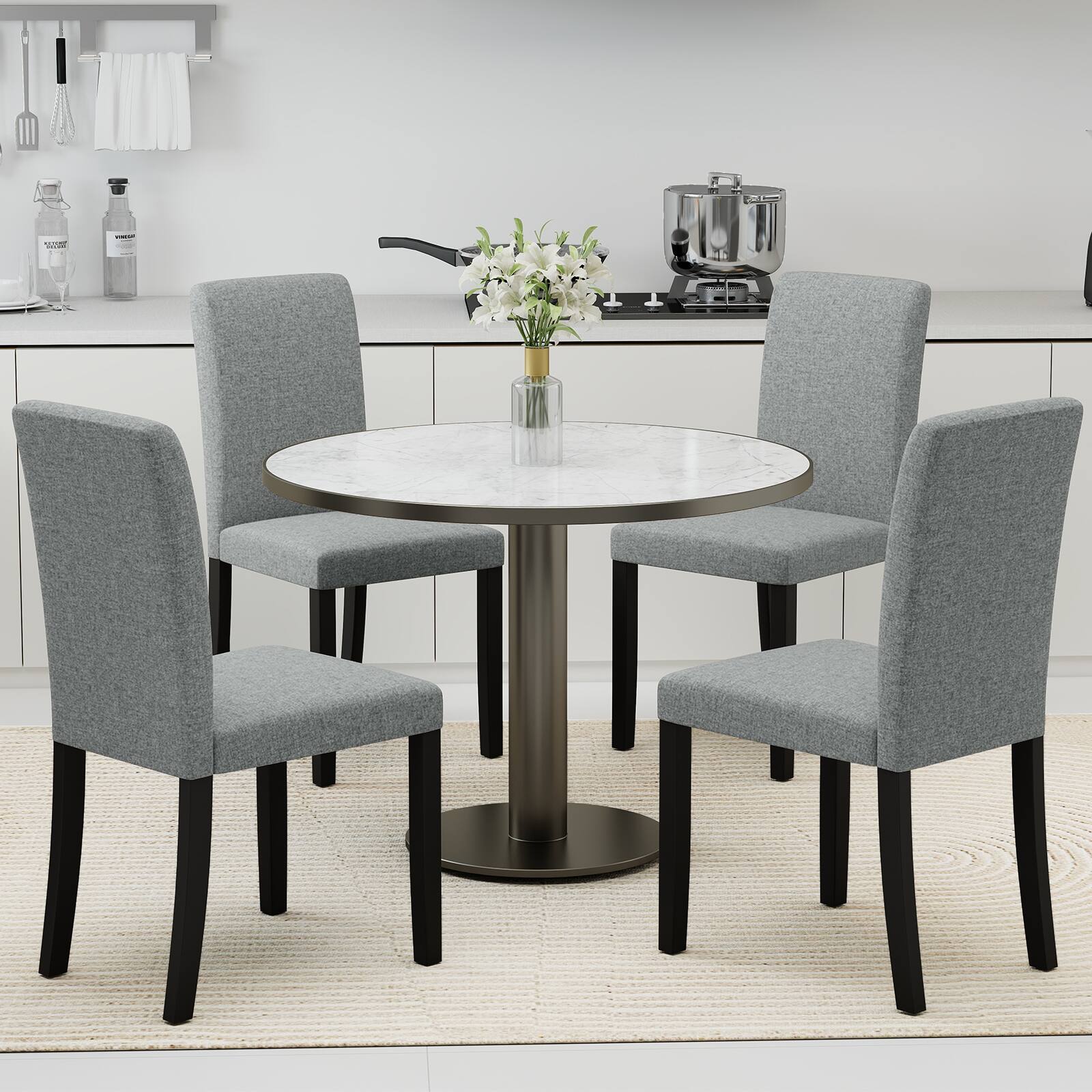 Alt View 1. Gymax - Gymax Dining Chair Set of 4 Mid-Century Modern Fabric Upholstered Parson Chairs - Gray.