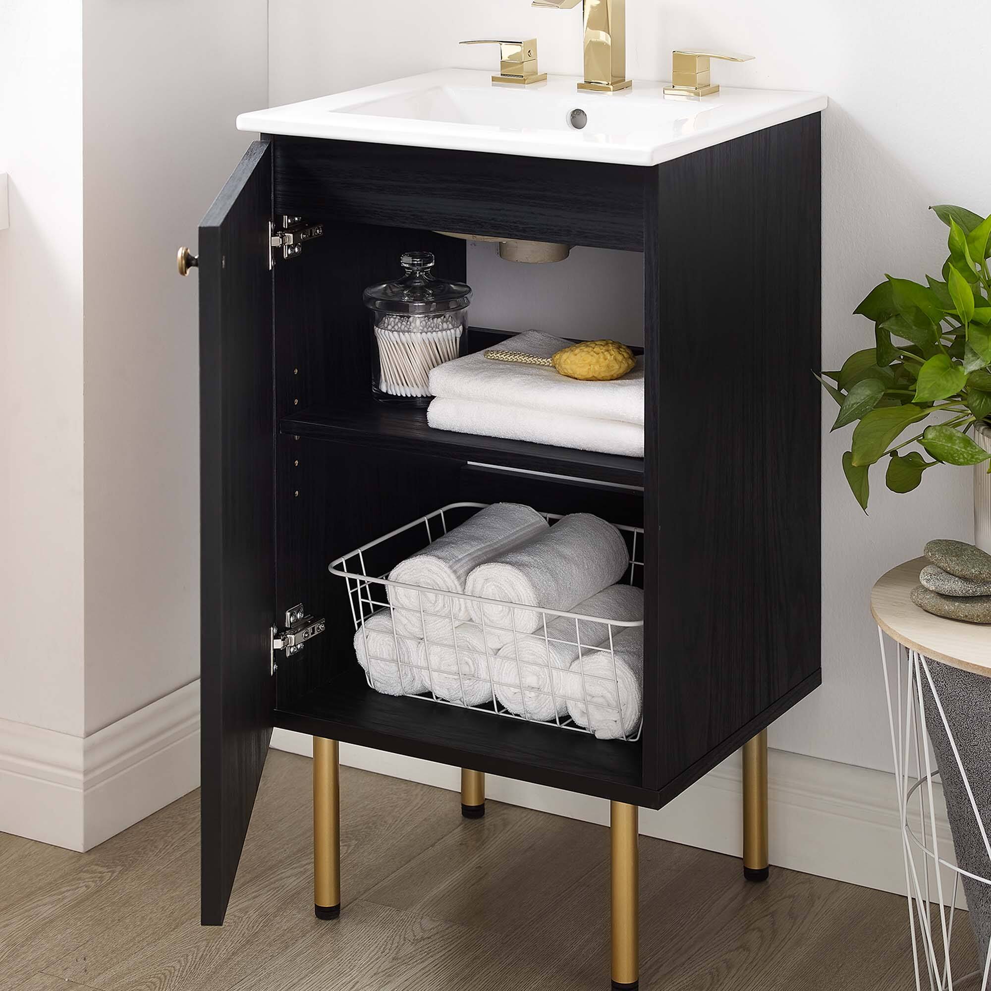 Alt View 1. Modway - Chaucer Bathroom Vanity with White Basin Included by Modway - Black White.