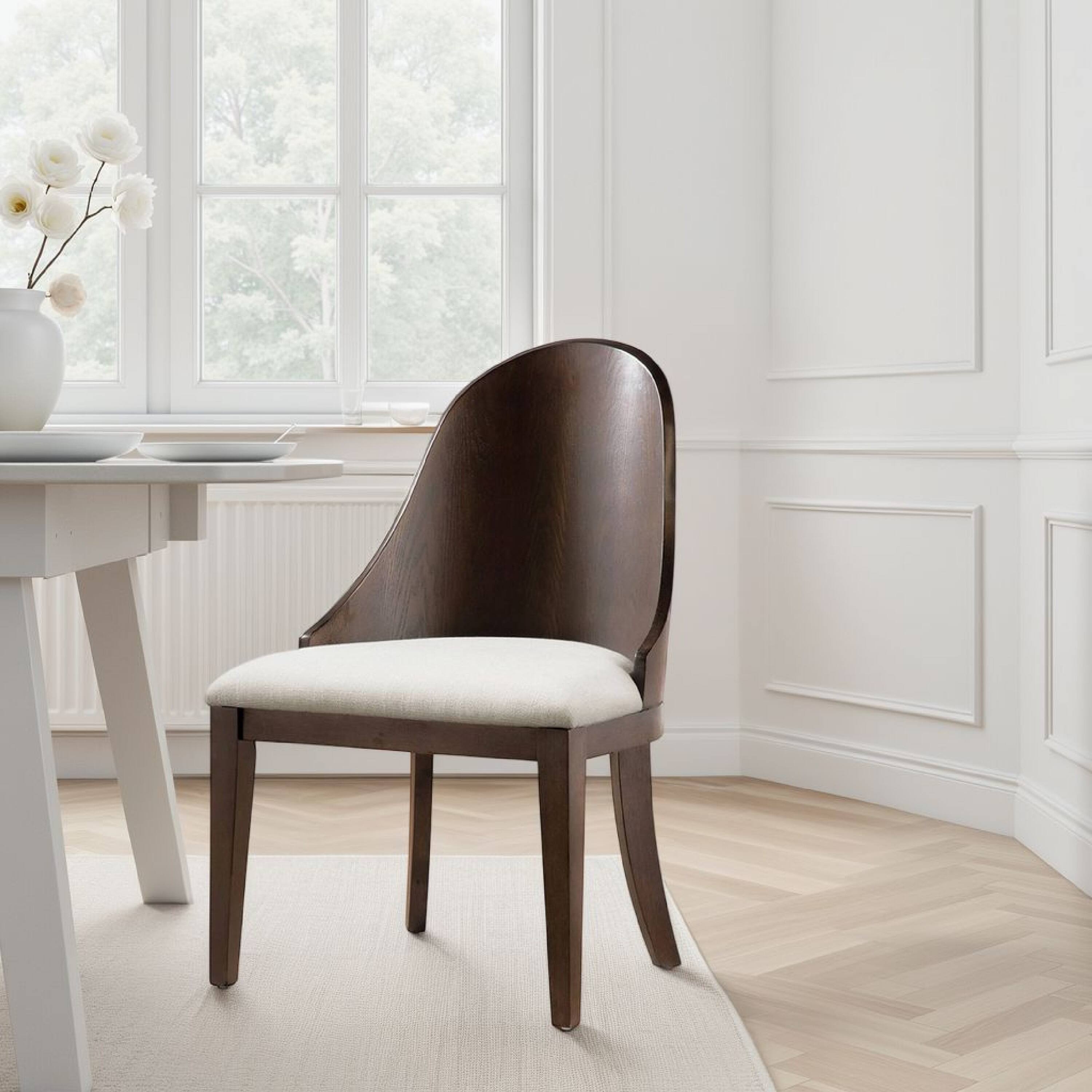 Alt View 5. Manhattan Lane - Mordy Side Dining Chair Set of 2, Curve Panel Back - Dark Walnut Brown, Off-White.