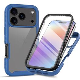 Dteck - For iPhone 17 Pro Max Case with Built-in Screen Protector Clear Slim Shockproof Rugged Heavy Duty Bumper Cover - Darkblue