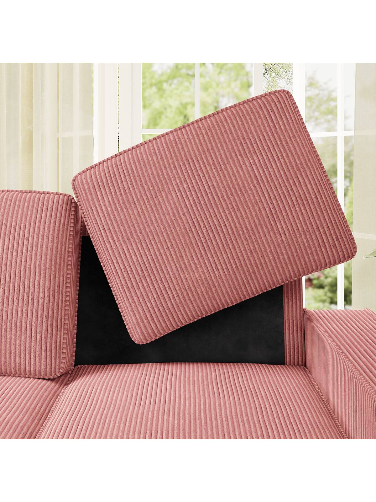 Back. Trinkets Crazed - 83.5 Inch Oversized 3 Seater Couch,Upholstered Corduroy Love Seat Sofa for Living Room,Modern Deep Seat Loveseat Sofa - Pink.