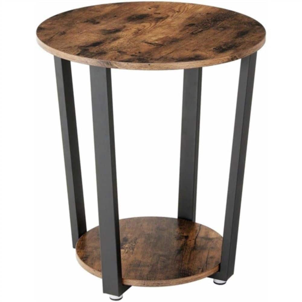 Hivvago - Farmhouse Round Side Table Nightstand End Table - Rustic Brown