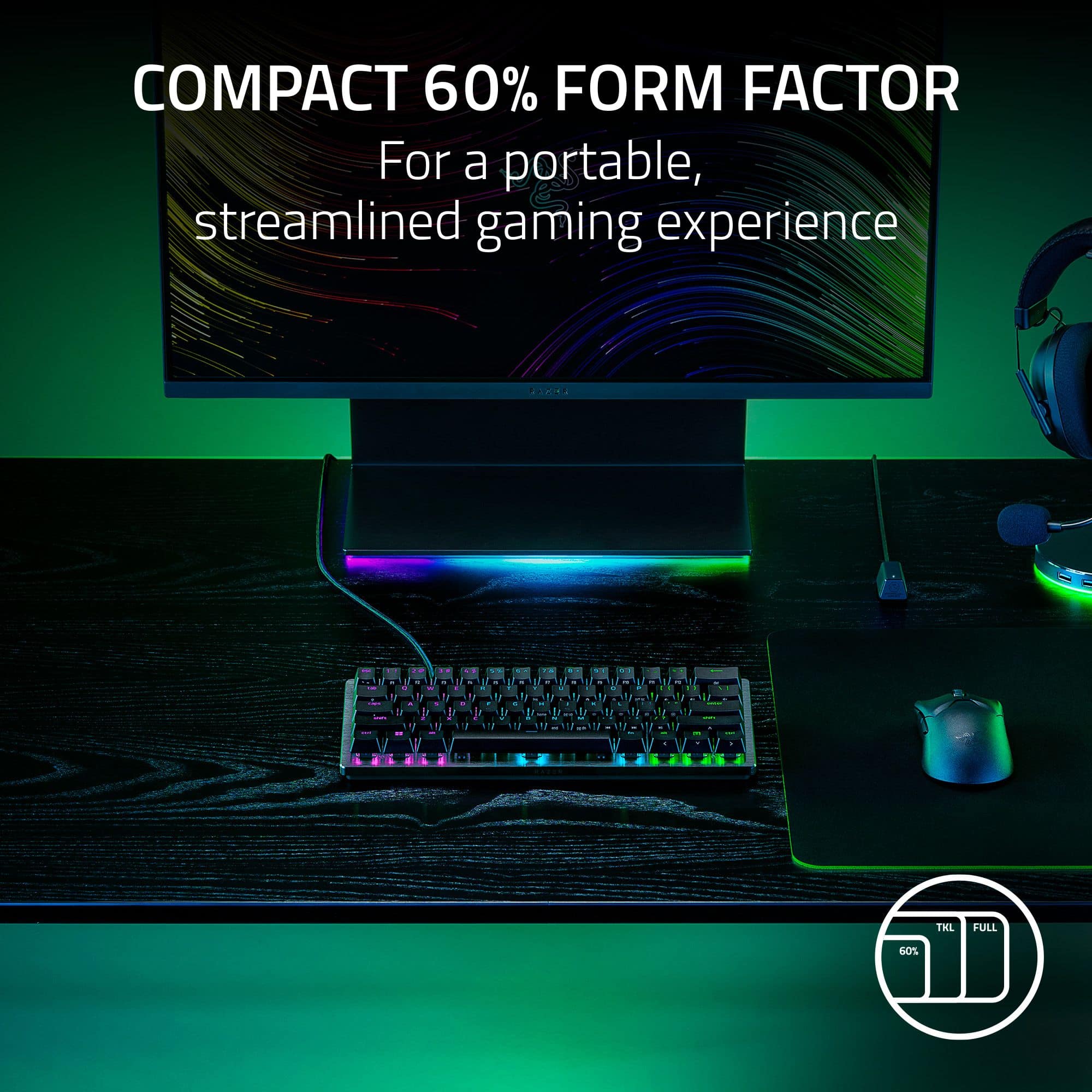 COMPACT 60% FORM FACTOR For a portable, streamlined gaming experience