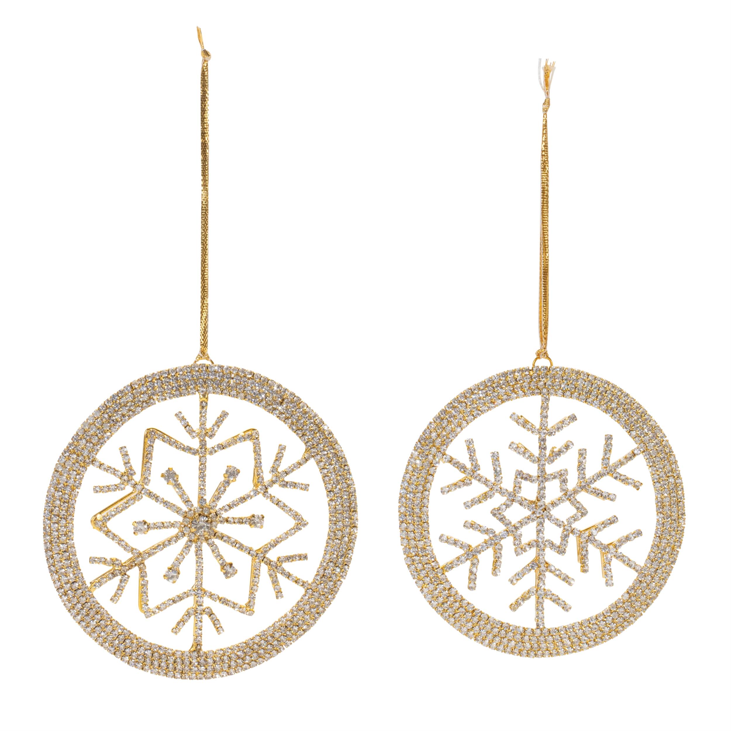 Left. BreeBe - Jeweled Metal Snowflake Ornament (Set of 6) - Gold.