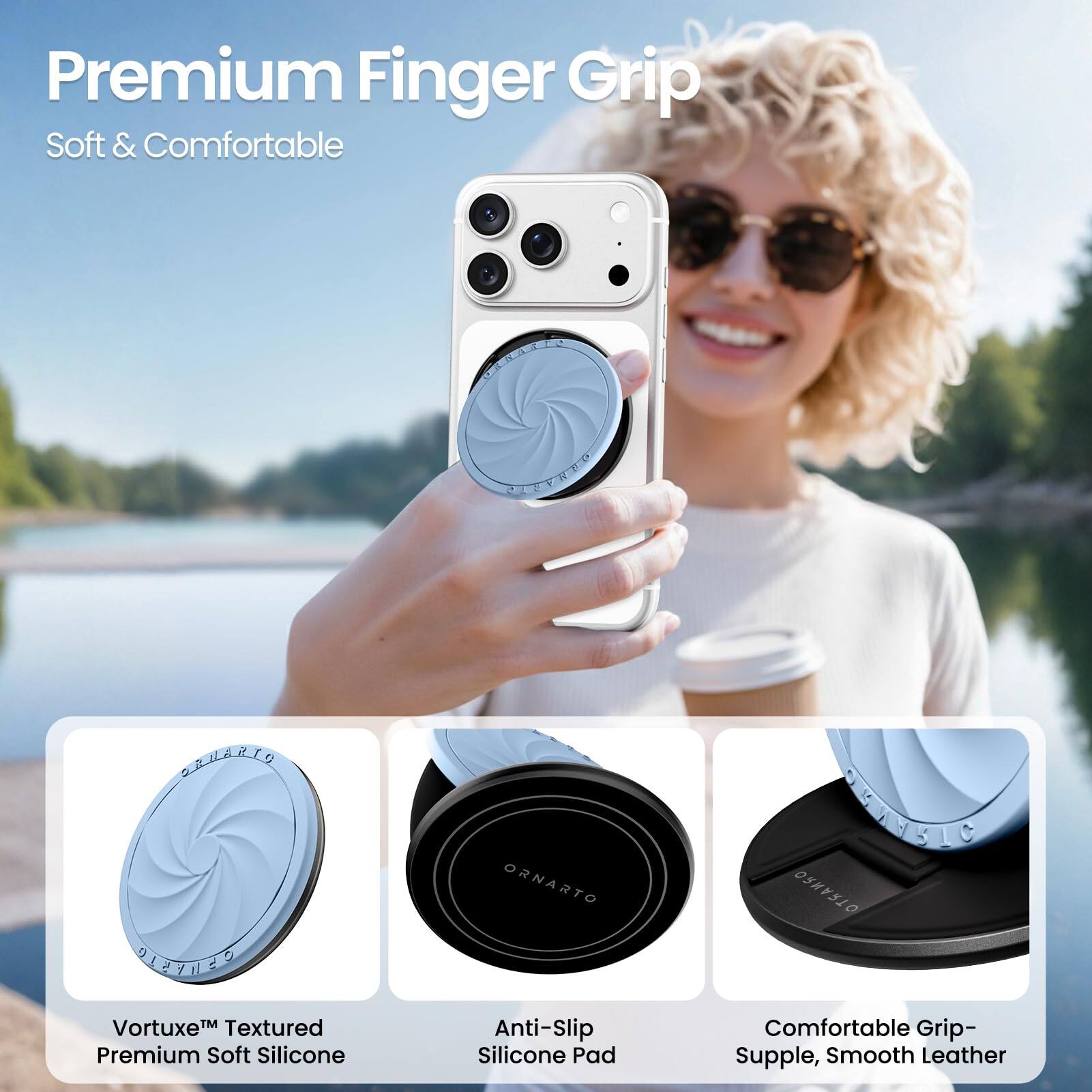 Premium Finger Grip  
Soft & Comfortable  

Vortex™ Textured Premium Soft Silicone  
Anti-Slip Silicone Pad  
Comfortable Grip - Supple, Smooth Leather