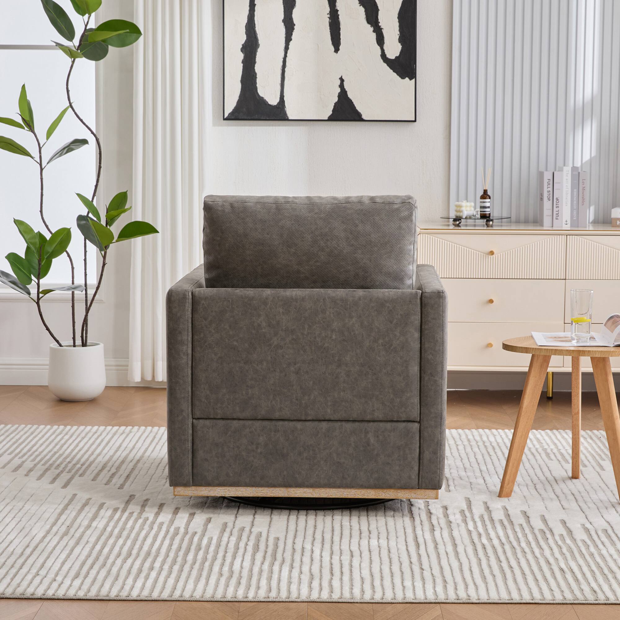 Alt View 2. GOODSILO - Modern Square Swivel Accent Chair with 360-Degree Rotation for Living Room and Bedroom - Gray.