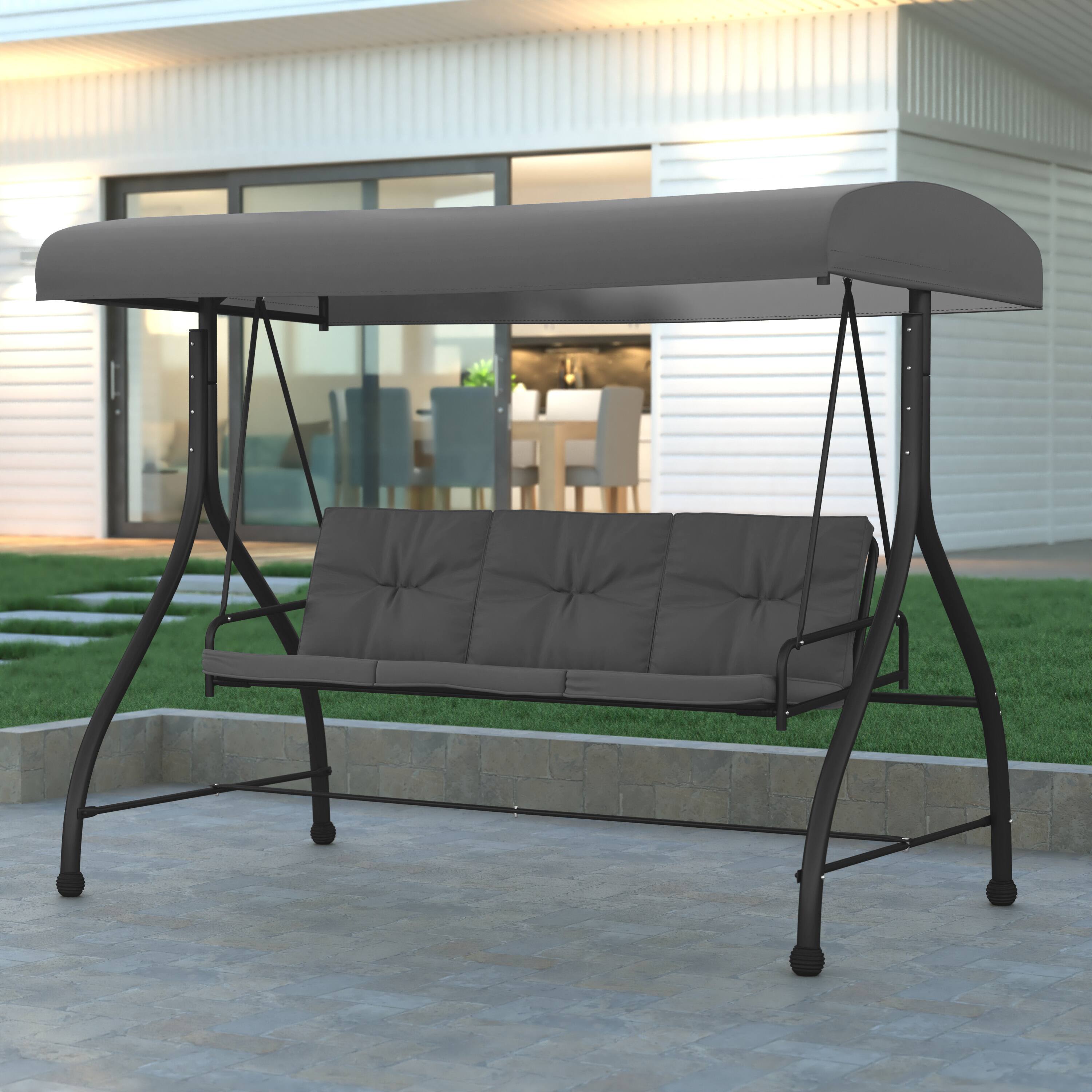 Alt View 1. Emma + Oliver - 3-Seat Outdoor Steel Converting Patio Swing and Bed Canopy Hammock - Gray.