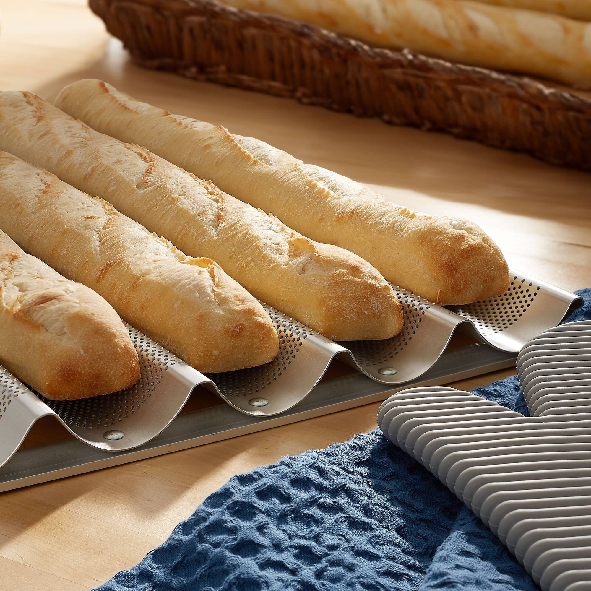 Alt View 1. GRIDMANN - Commercial 18 x 26-in Perforated Aluminum Baguette Pan - 6 Slot Loaf Pan - Silver.