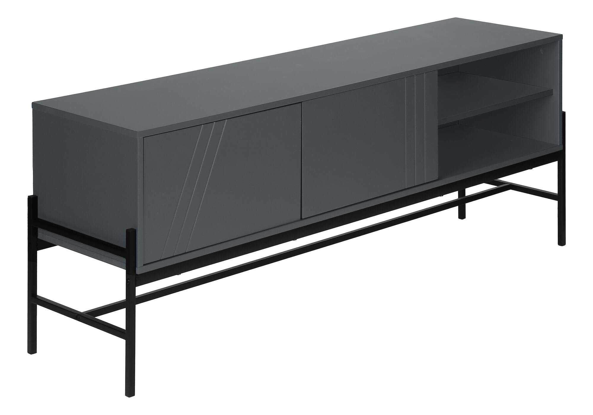 Back. Spaco - Spaco 60" Modern TV Stand, Laminate Media Console with Storage Cabinet, Metal Frame for Living Room, Bedroom - Grey.