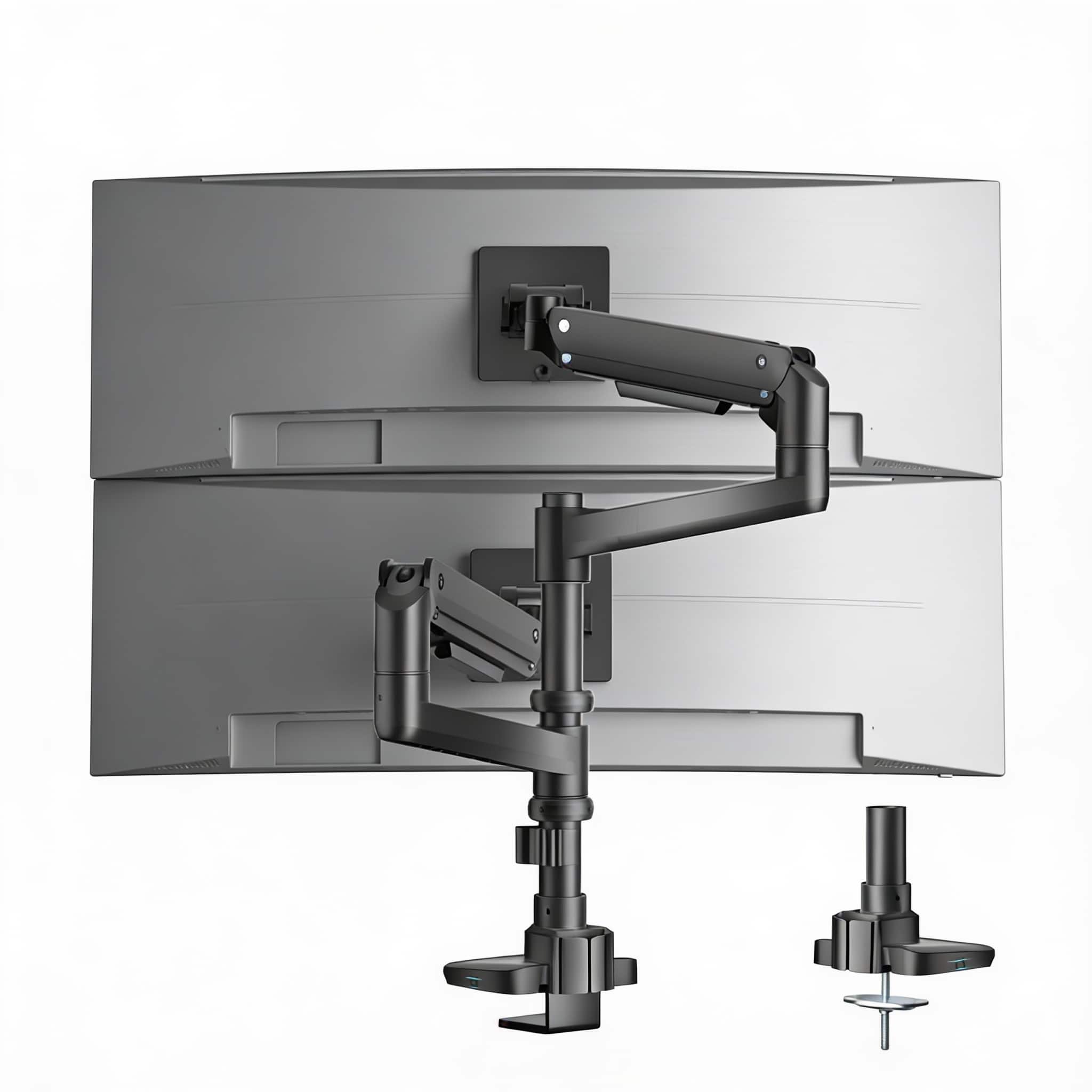 Frangdom - Gas Spring Adjustable Computer Monitor Stand - Black L-Ultrawide Dual Arms 16x12 inch