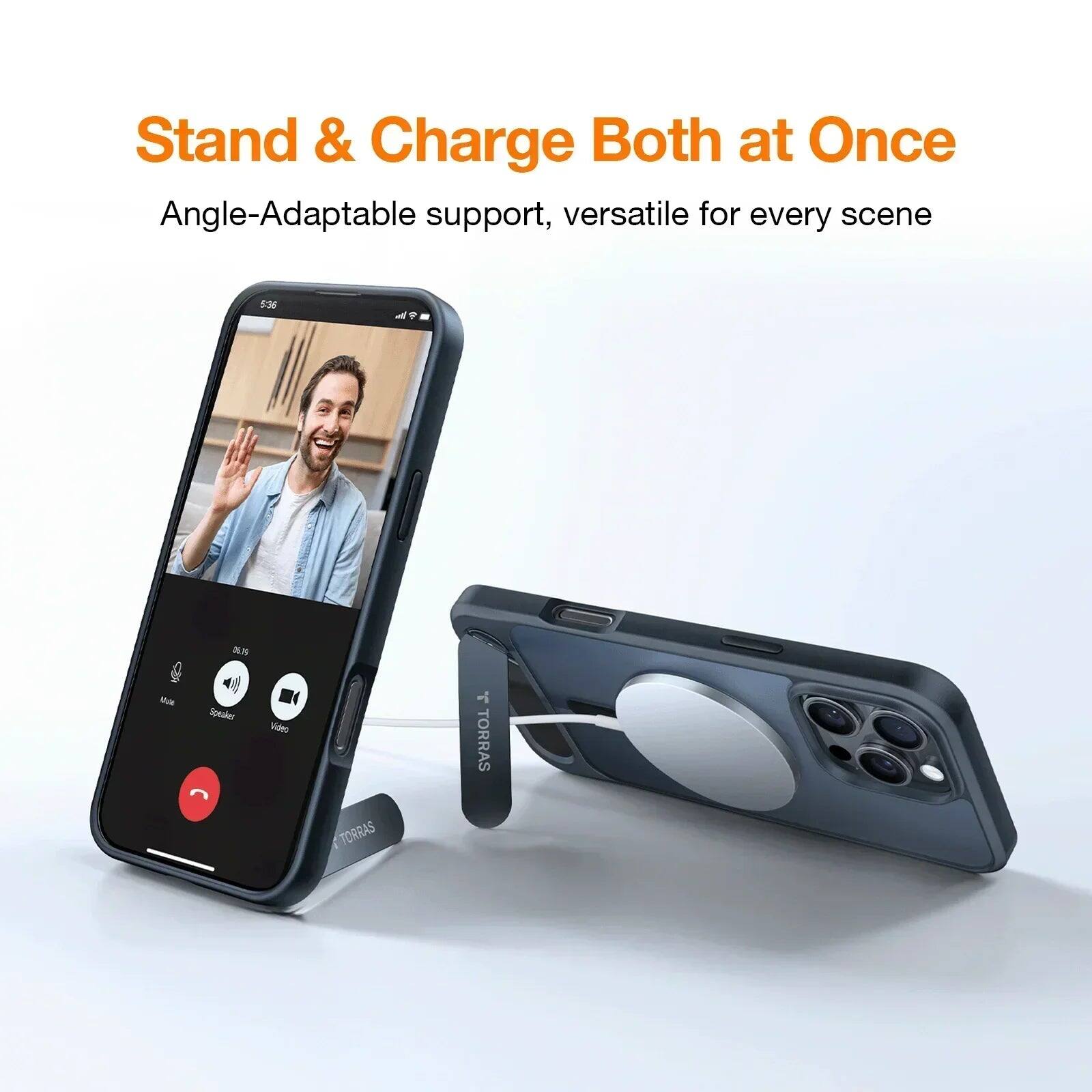 Stand & Charge Both at Once  
Angle-Adaptable support, versatile for every scene