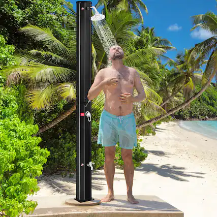 Front. Mondawe - 7.2 FT Outdoor Solar Shower with Rotating Head, 9.3 Gallon Tank for Pool Garden Camping - Black.