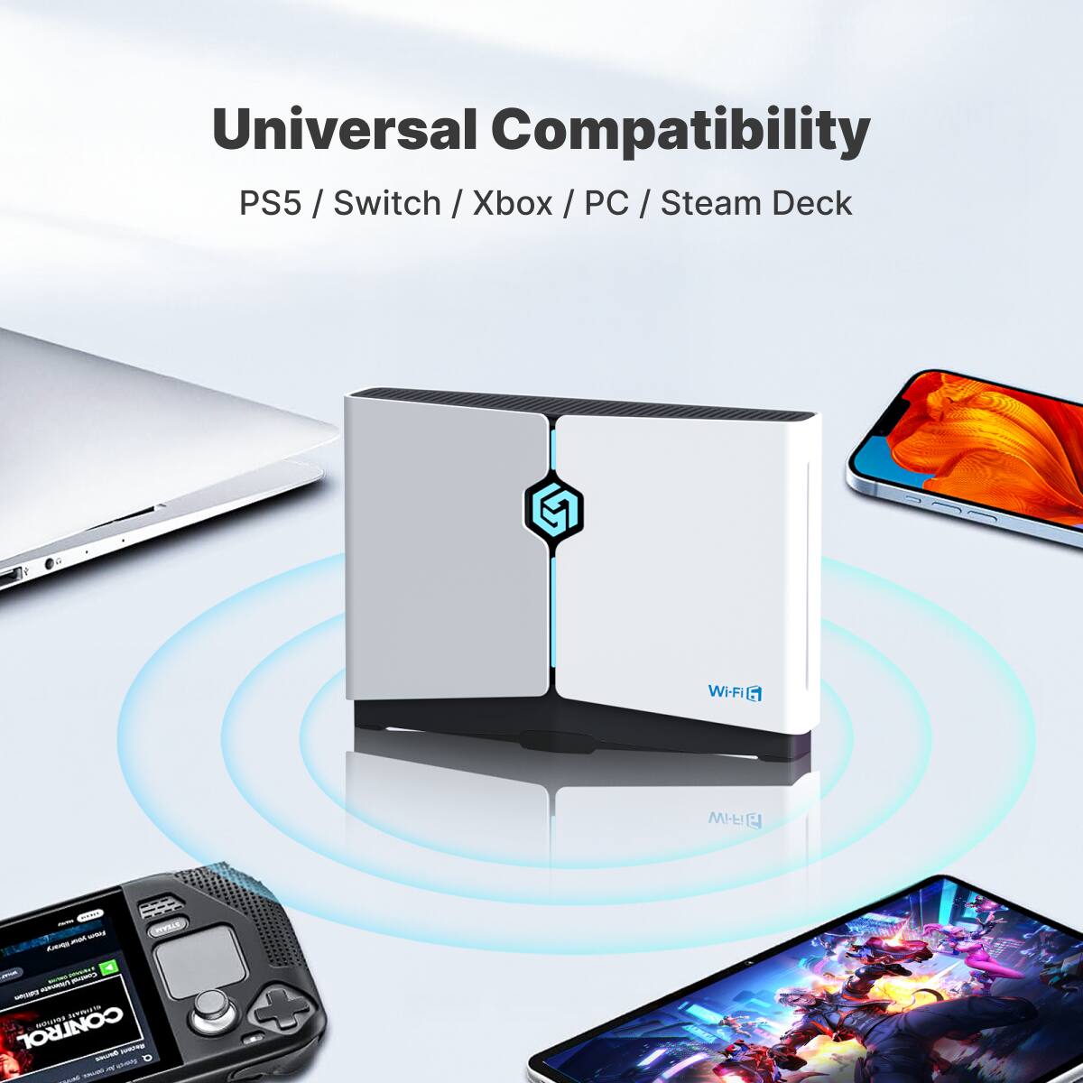 Universal Compatibility  
PS5 / Switch / Xbox / PC / Steam Deck  
Wi-Fi