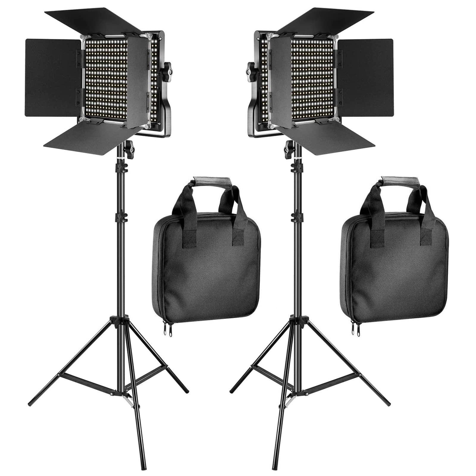 Reds Spade - NEEWER Color 660 LED Video Light Stand Kit 3200 5600K CRI Dimmable Light Bracket Barndoor Light Stand - NL660