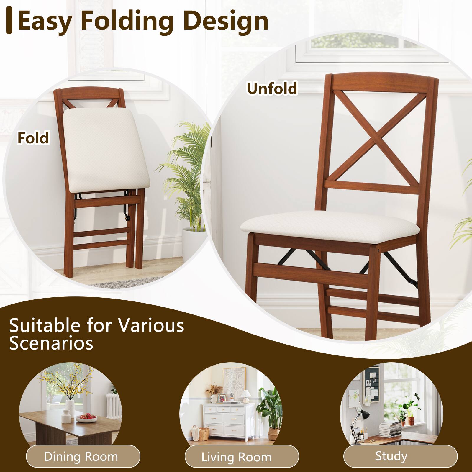 I Easy Folding Design, Unfold Fold, Suitable for Various Scenarios: Dining Room, Living Room, Study.