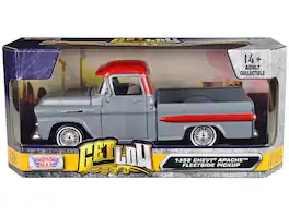 1958 Chevrolet Apache Fleetside Pickup Truck Lowrider Gray with Red Top "Get Low" Series 1/24 Model Car by Motormax