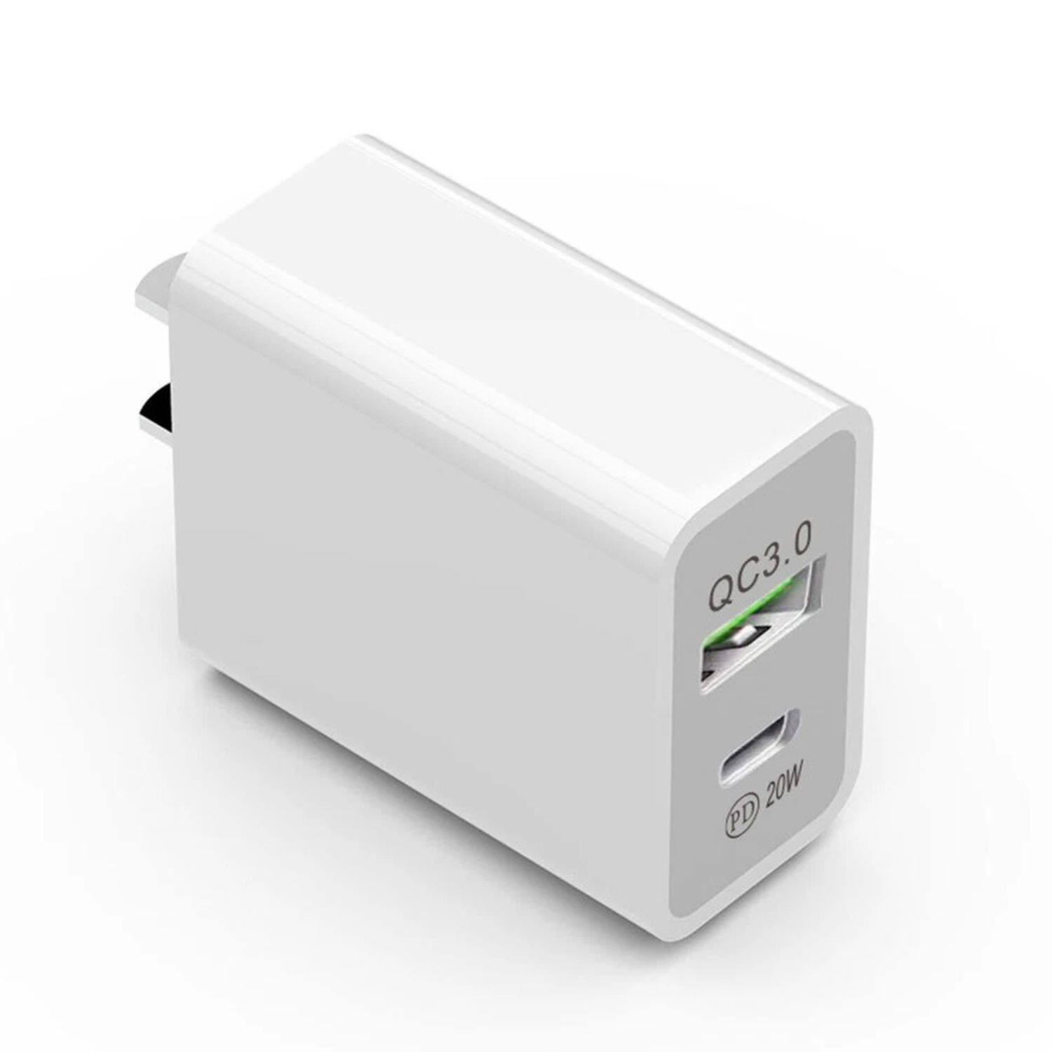 Stock Preferred - 20W Dual USB-C + QC 3.0 Fast Wall Charger – PD Power Adapter Block for iPhone 14/13/12 & Samsung Devices