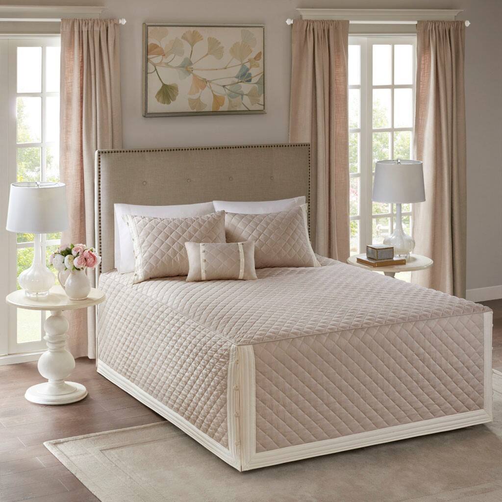 Alt View 1. Gracie Mills - Gracie Mills Kristofer 4-Piece Reversible Tailored Bedspread Set - Khaki.