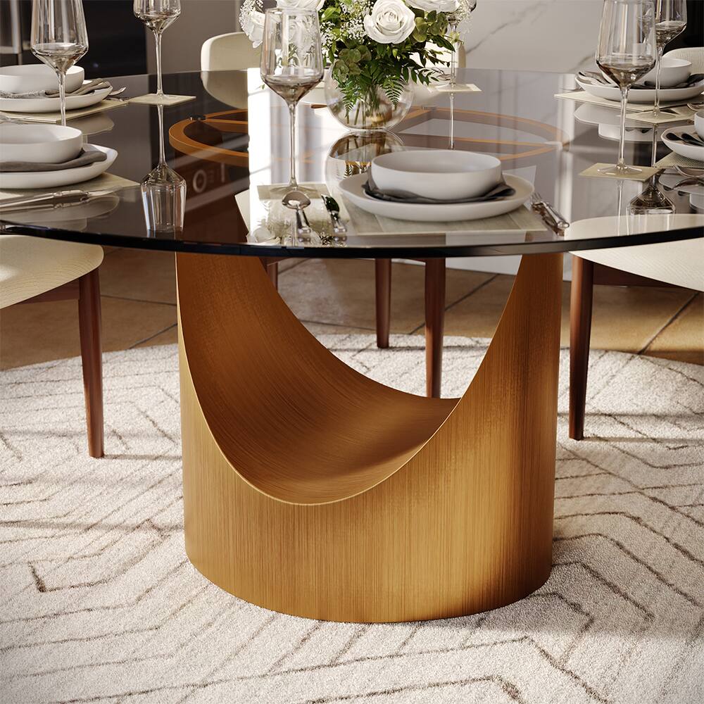 Alt View 2. POVISON - 51" Round Dining Table Clear Tempered Glass with Bronze U-shaped Steel Base - Clear Tempered Glass with Bronze Steel Base.