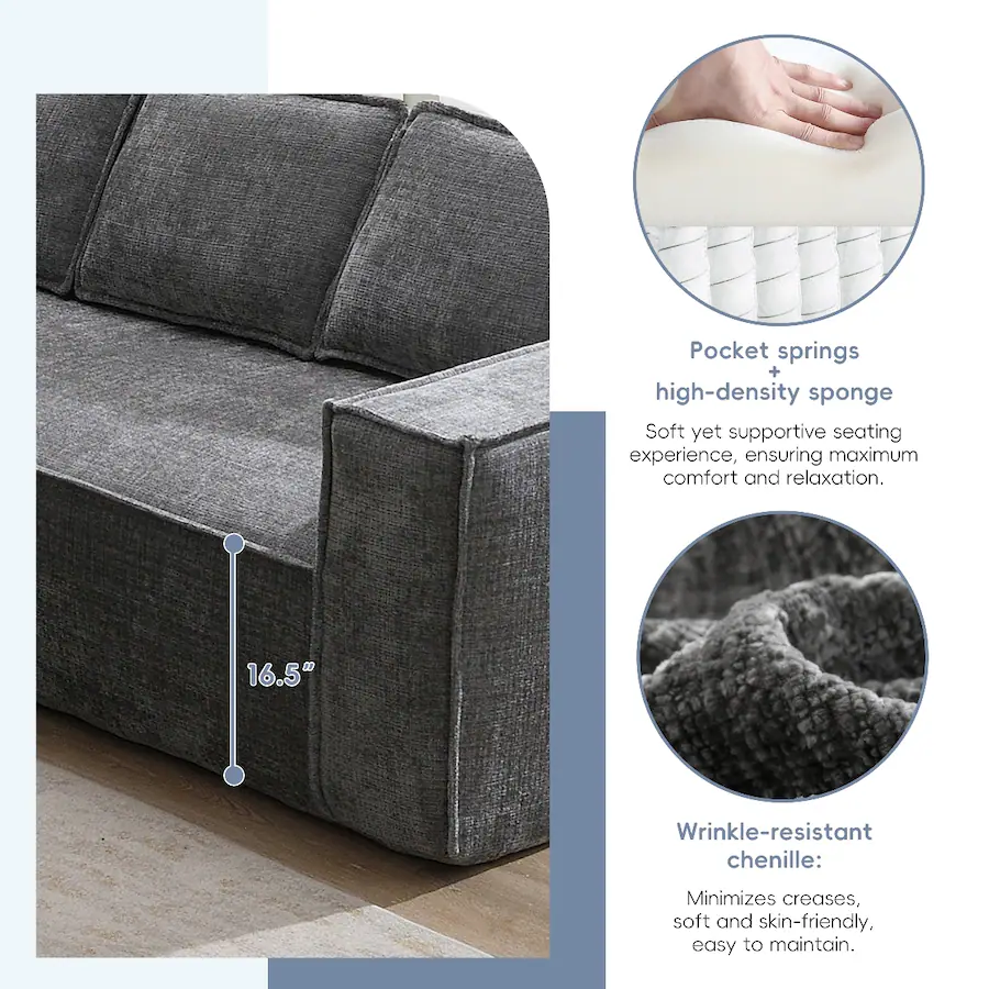 Compression Wrinkles Ropilly Modular Sectional Sofa, 6 Seat Wrinkle Resistant Chenille L ...